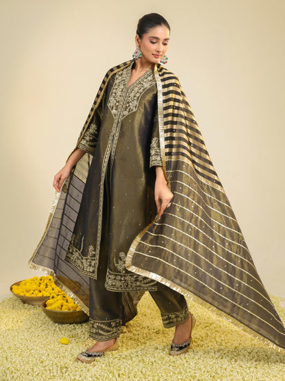 BLACK SHIMMER TISSUE KURTA SET