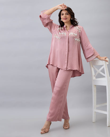 ROSE PINK PEARL EMBROIDERED CO-ORD SET