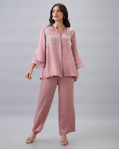 ROSE PINK PEARL EMBROIDERED CO-ORD SET