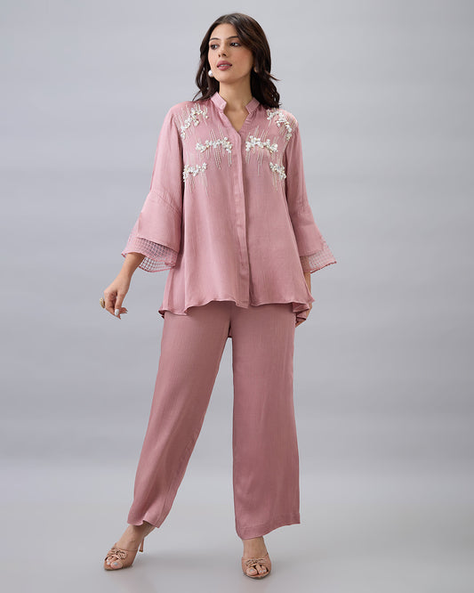 ROSE PINK PEARL EMBROIDERED CO-ORD SET