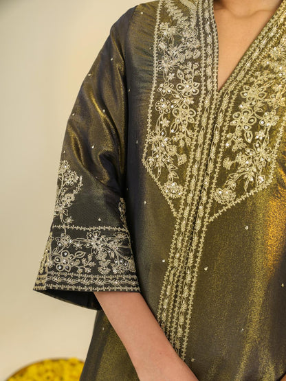 BLACK SHIMMER TISSUE KURTA SET