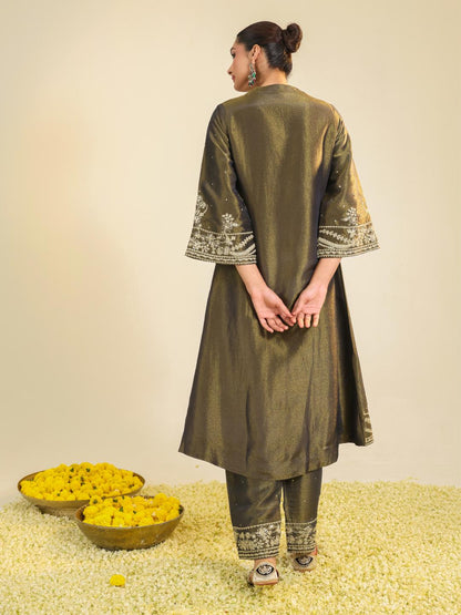 BLACK SHIMMER TISSUE KURTA SET