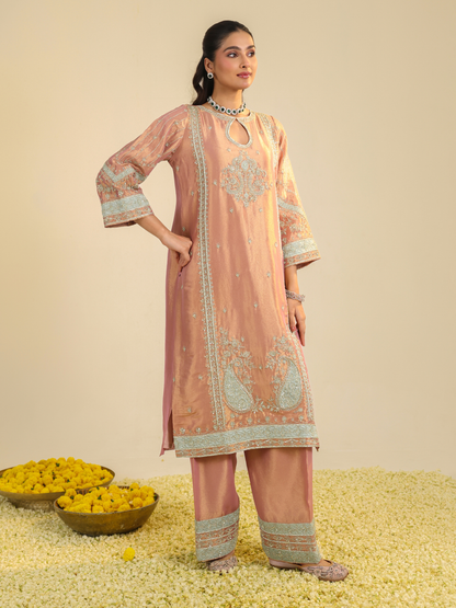 PINK LAMHE TISSUE KURTA SET