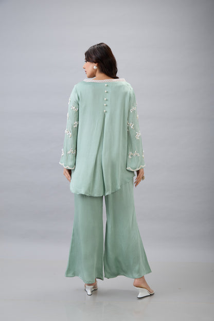 SAGE GREEN EMBROIDERED PEARL CO-ORD SET