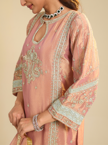 PINK LAMHE TISSUE KURTA SET