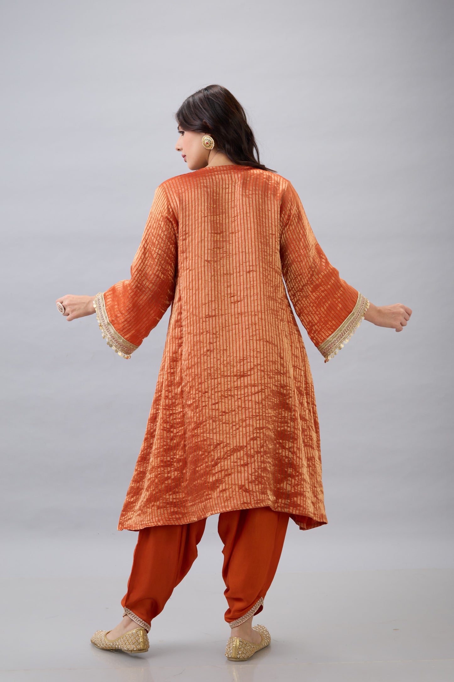 ORANGE TISSUE KURTA & DHOTI PANT SET