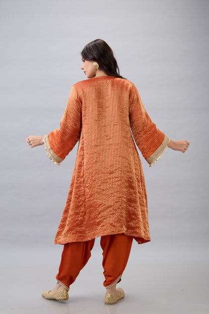 ORANGE TISSUE KURTA & DHOTI PANT SET