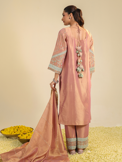PINK LAMHE TISSUE KURTA SET