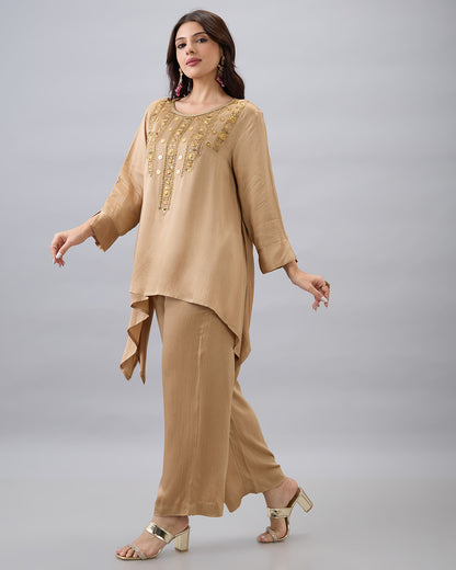 BEIGE EMBROIDERED CO-ORD SET