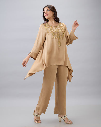 BEIGE EMBROIDERED CO-ORD SET