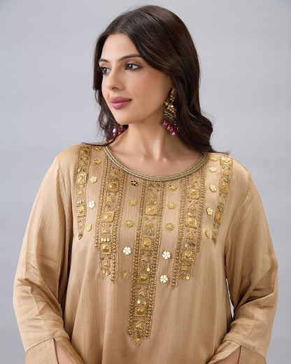 BEIGE EMBROIDERED CO-ORD SET