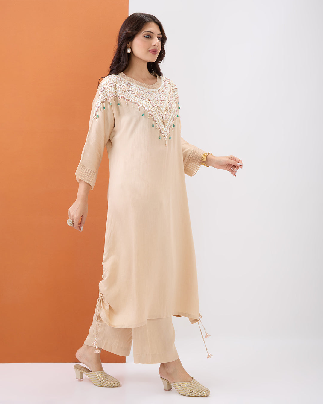 BEIGE EMBROIDERED CO-ORD SET