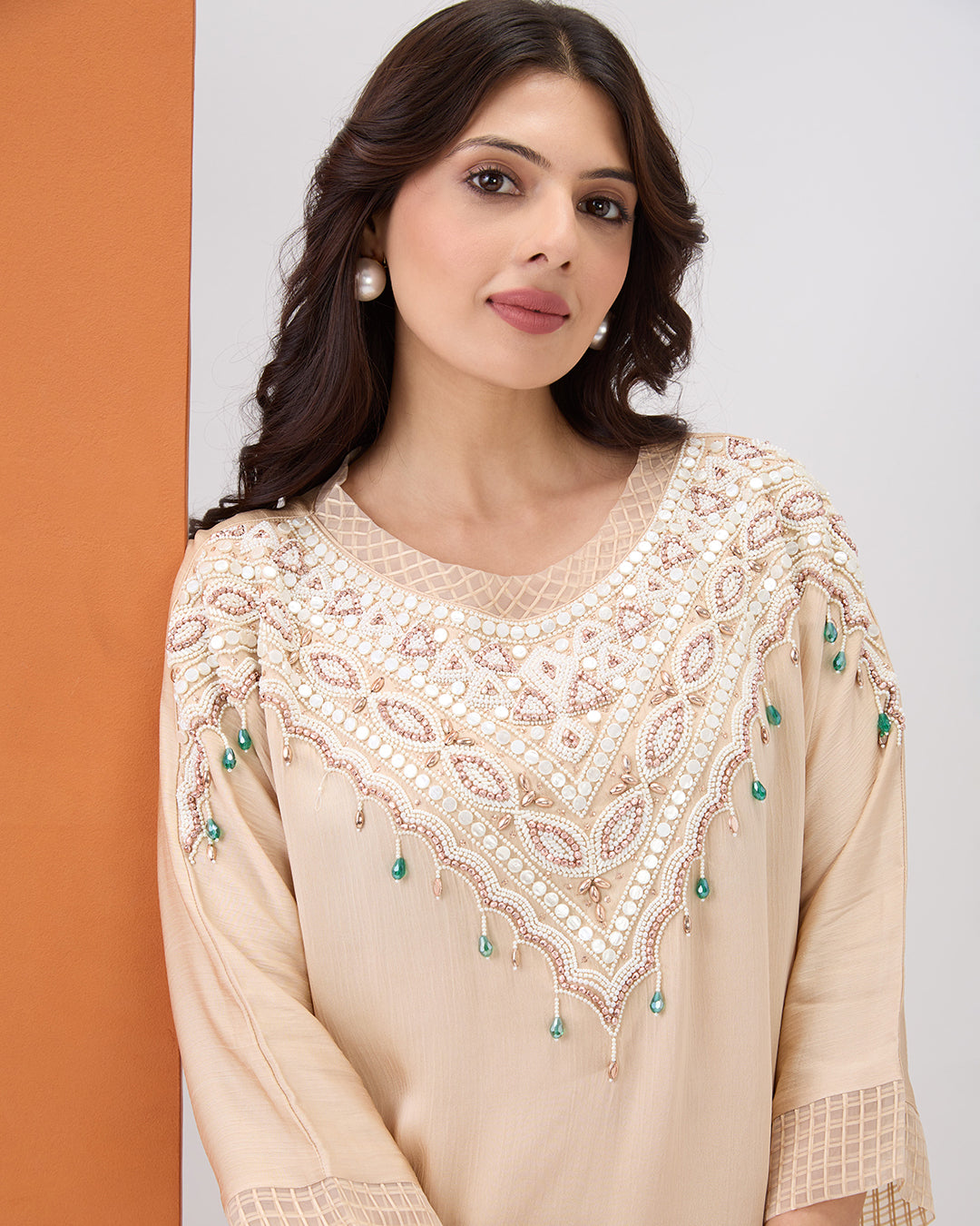BEIGE EMBROIDERED CO-ORD SET
