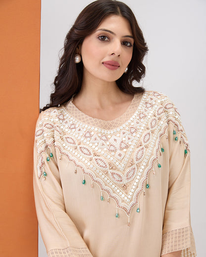 BEIGE EMBROIDERED CO-ORD SET