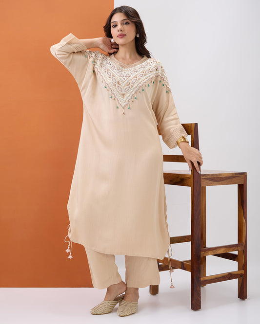 BEIGE EMBROIDERED CO-ORD SET