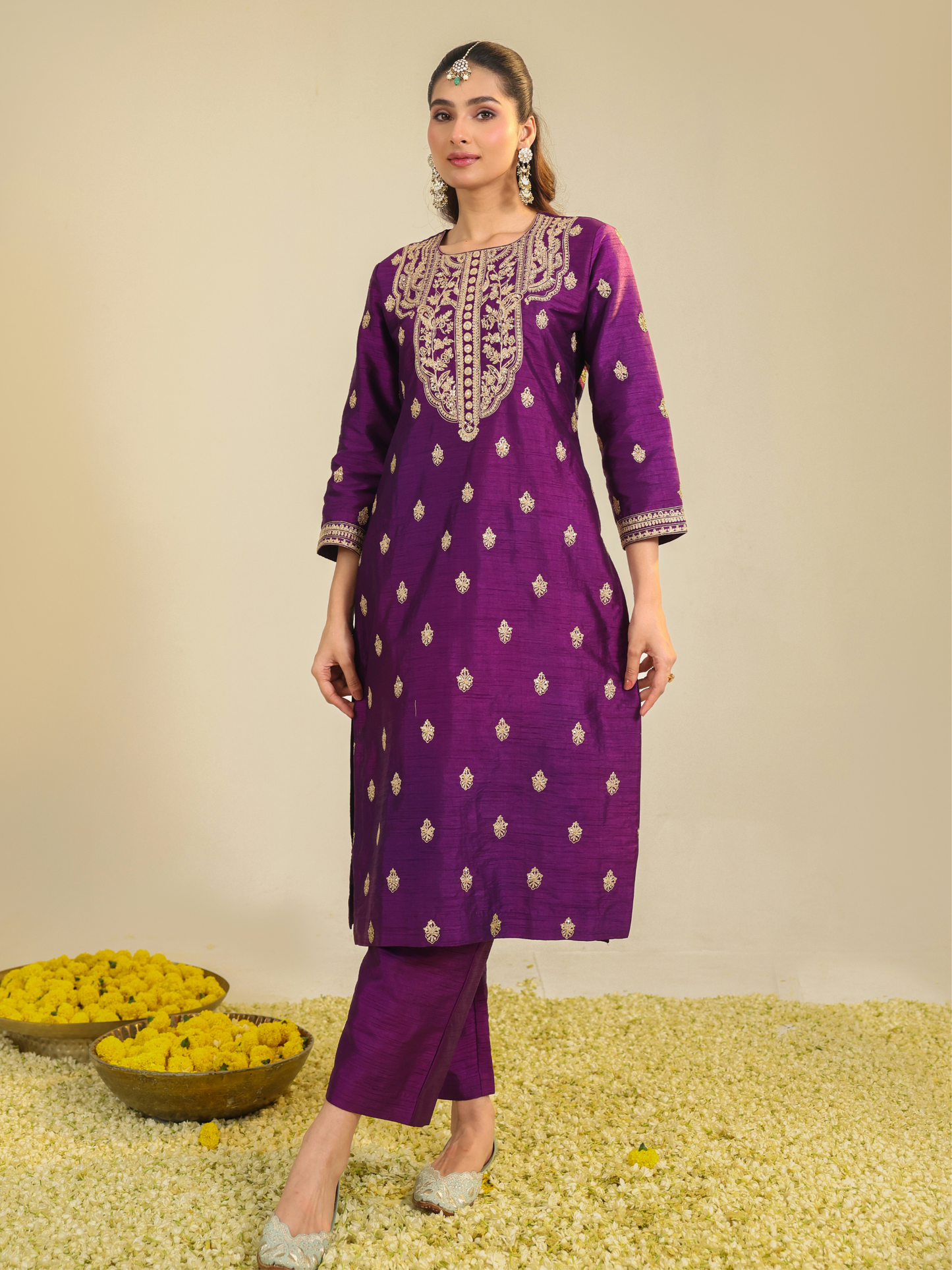 PURPLE MUKTALIF KURTA SET