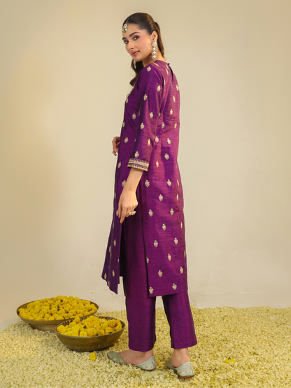 PURPLE MUKTALIF KURTA SET