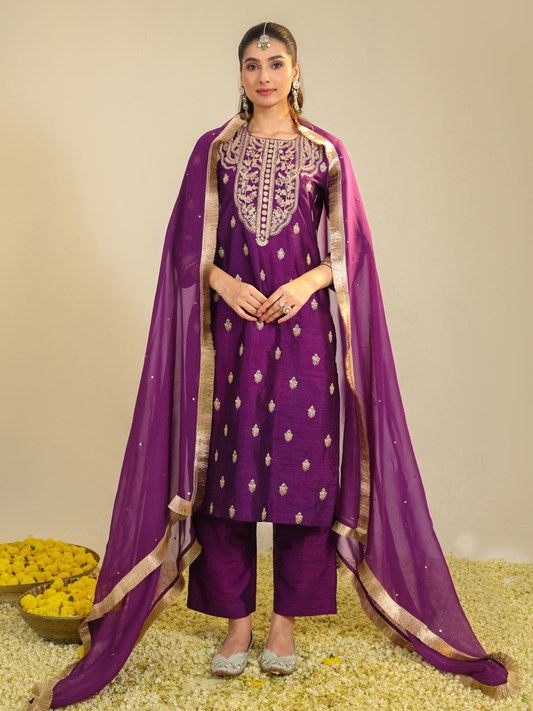 PURPLE MUKTALIF KURTA SET