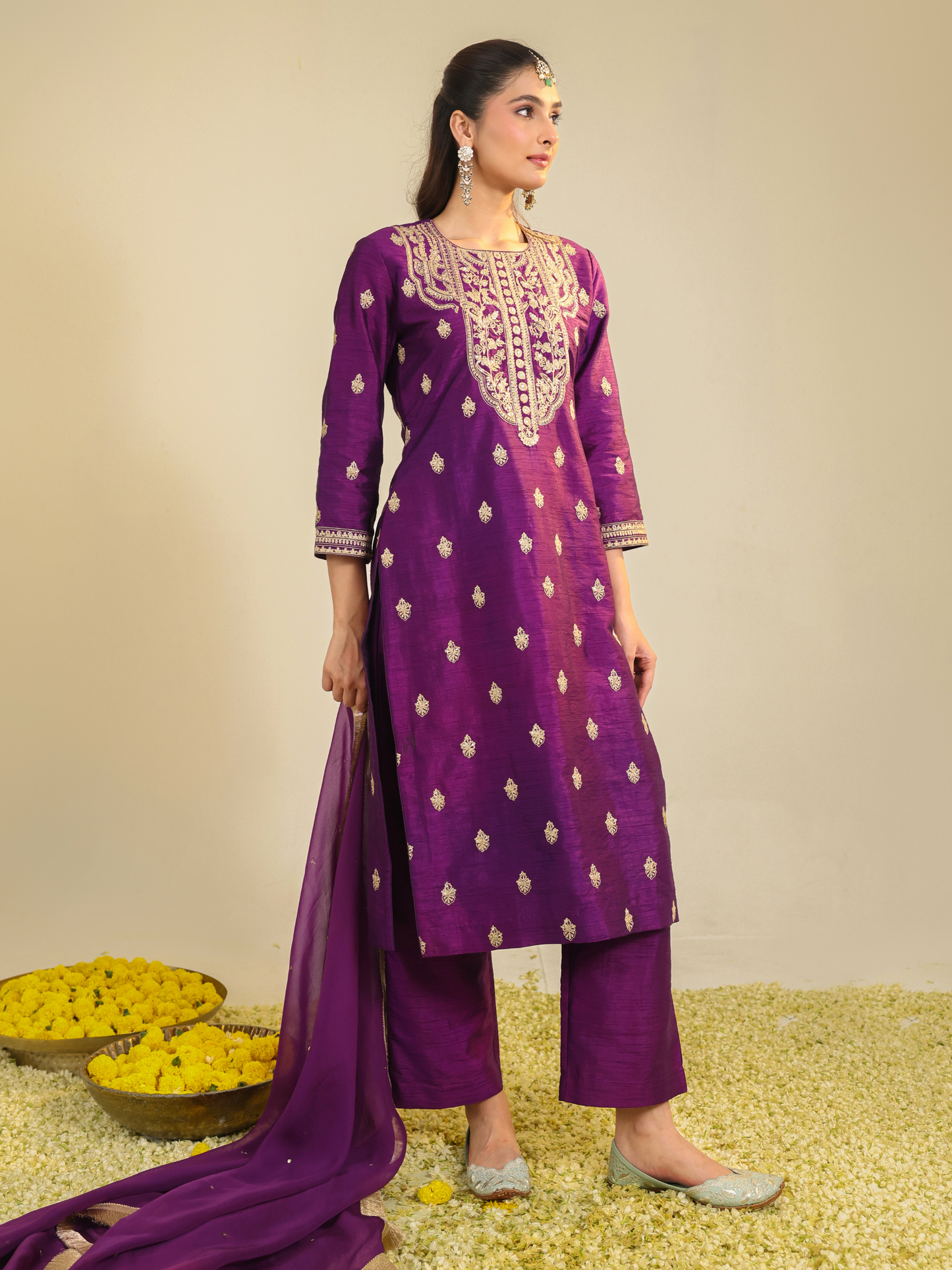 PURPLE MUKTALIF KURTA SET