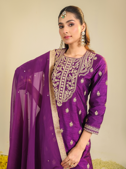 PURPLE MUKTALIF KURTA SET