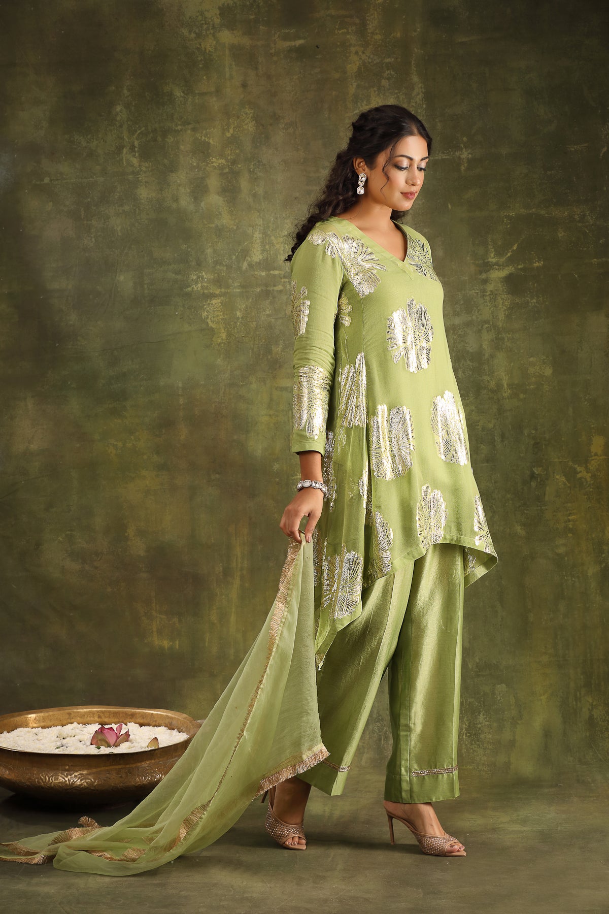 MINT GEORGETTE KURTA WITH CHANDERI PANTS