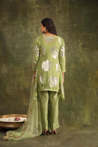 MINT GEORGETTE KURTA WITH CHANDERI PANTS