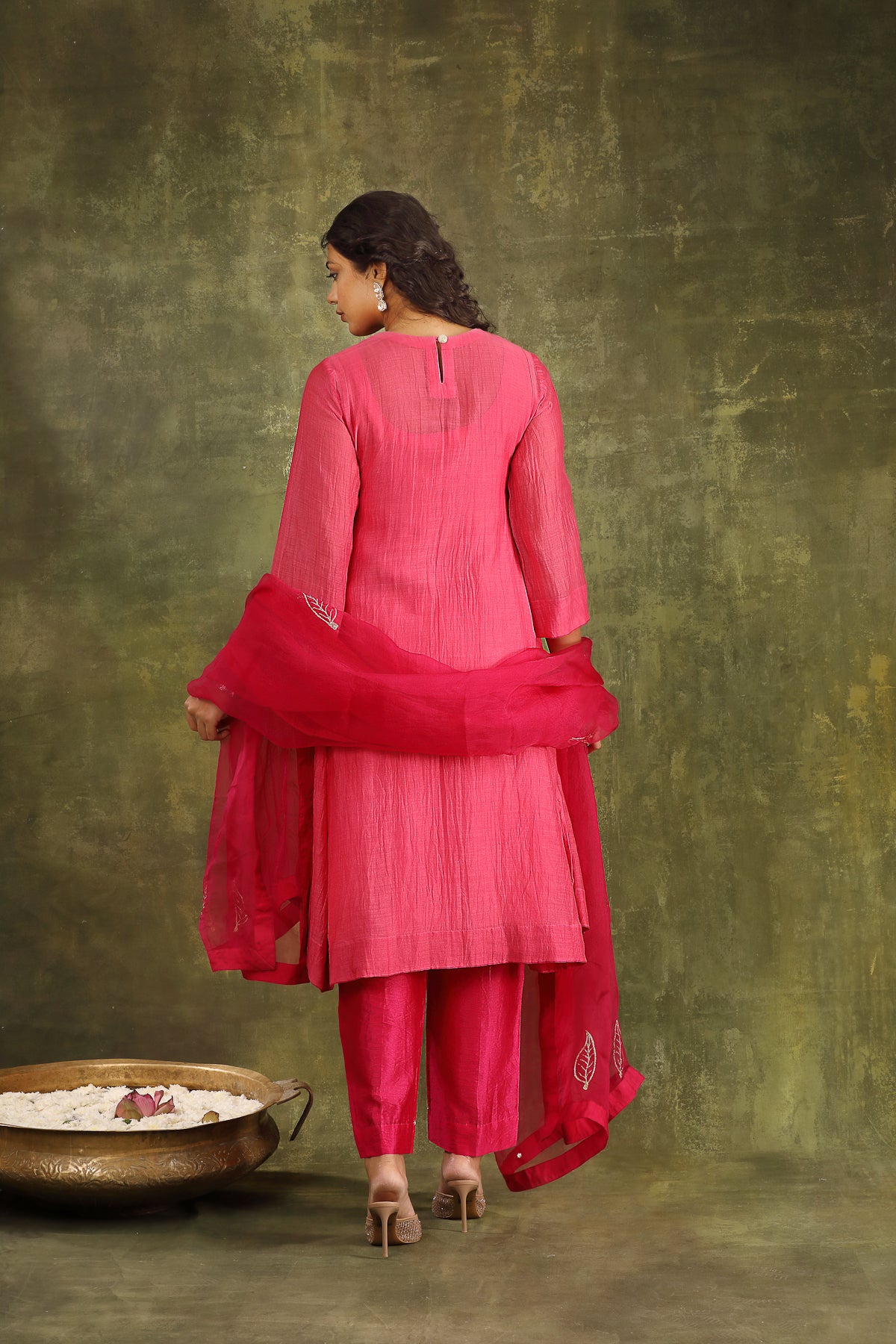 NEON PINK CHANDERI SUIT SET WITH ORGANZA DUPATTA