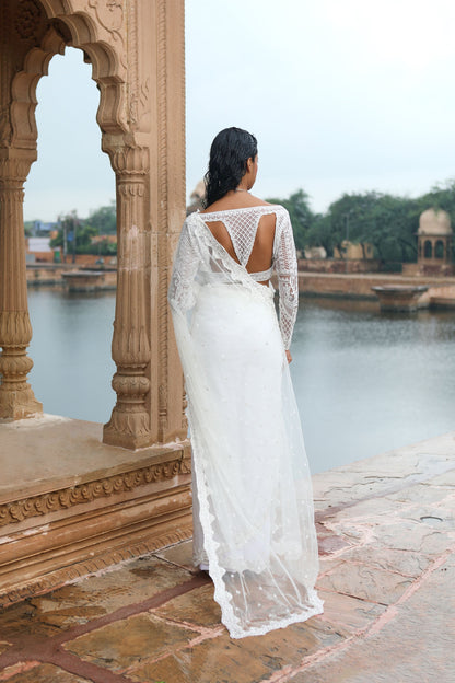 WHITE SAREE SET