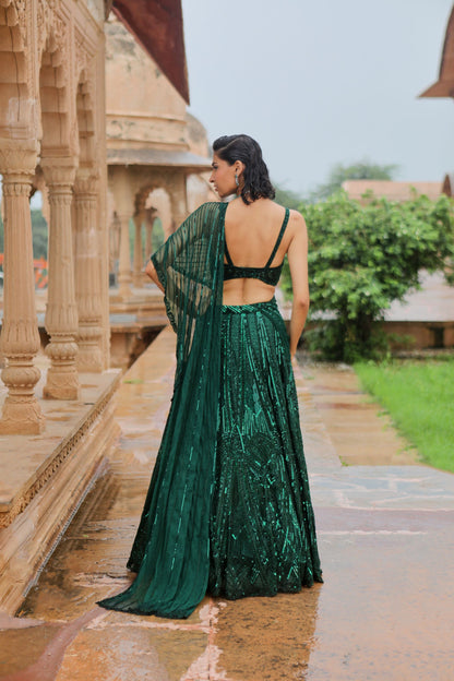 GREEN LEHENGA SAREE SET