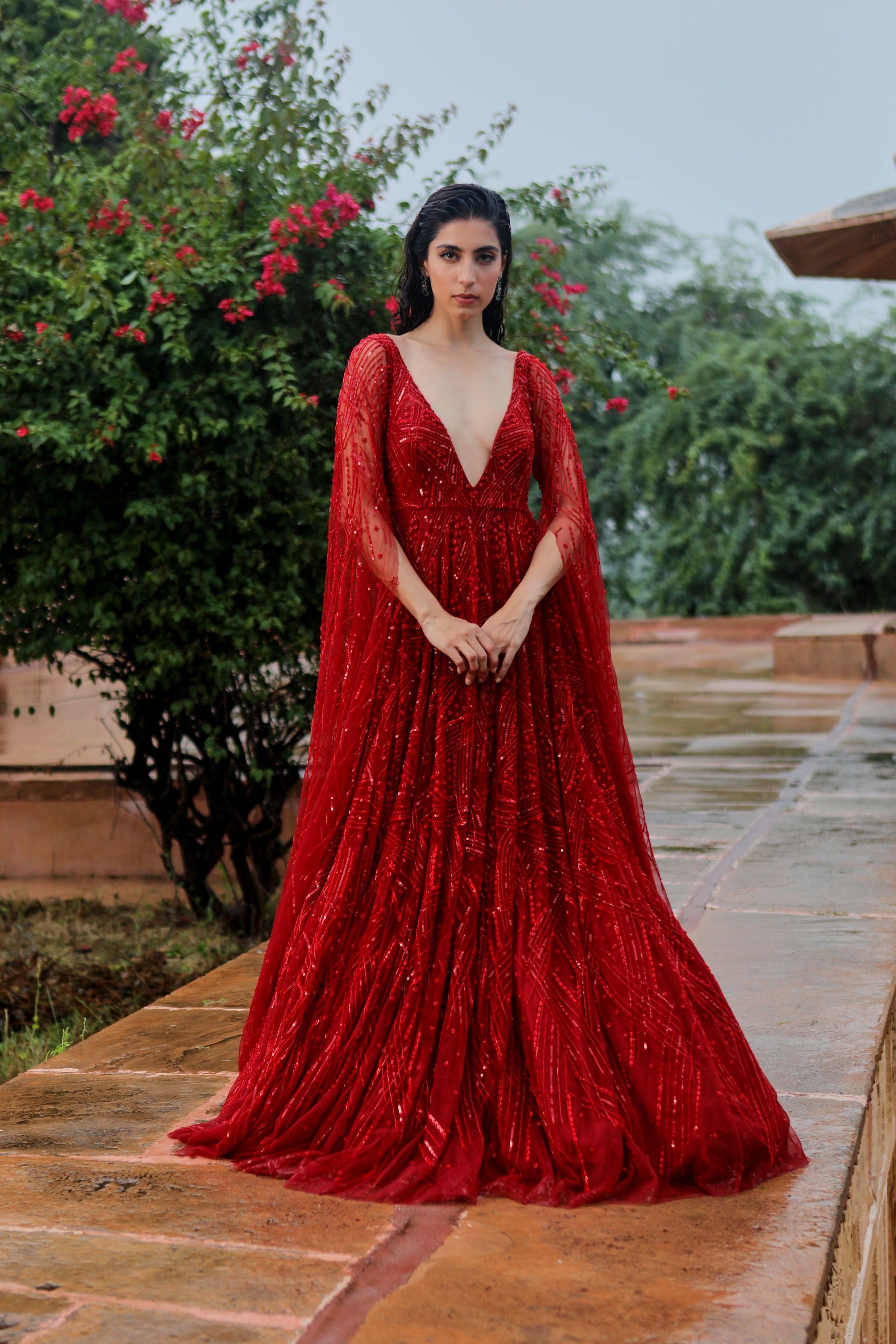 MAROON FLARED GOWN White Maison de Couture MAROON FLARED GOWN White Maison de Couture