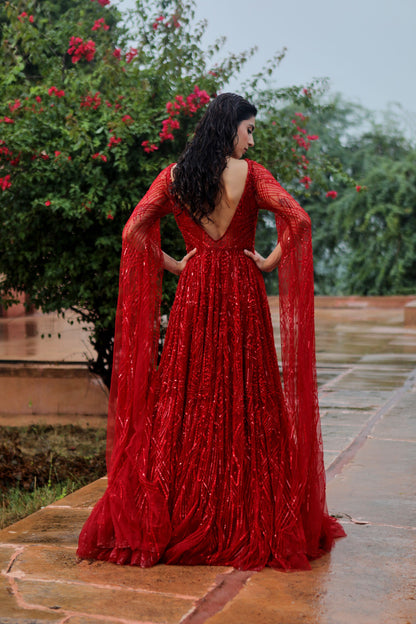 MAROON FLARED GOWN