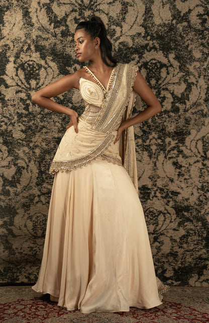 LIGHT GOLD READY SAREE