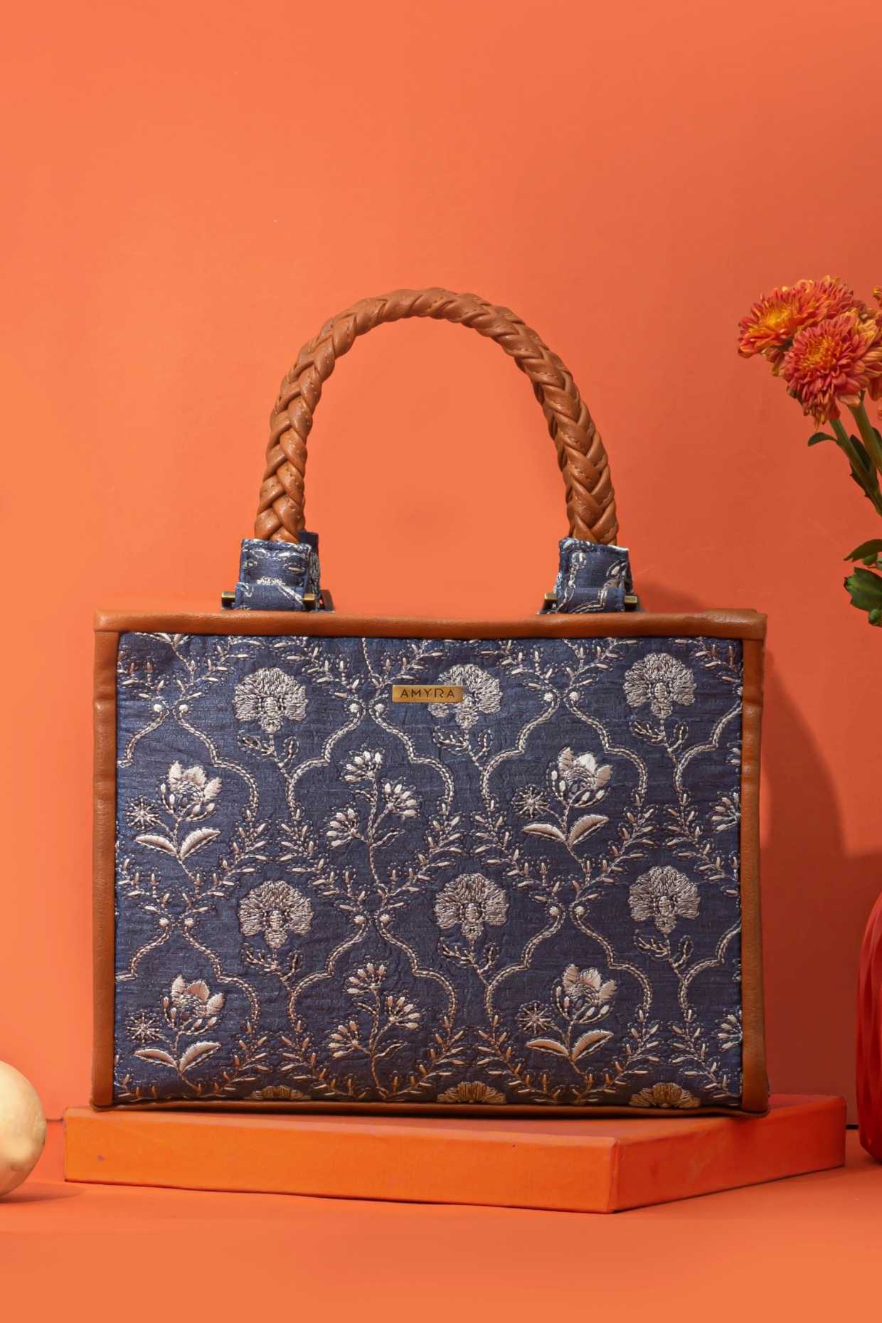 JHAROKHA EMBROIDERED HANDBAG - LIGHT BLUE
