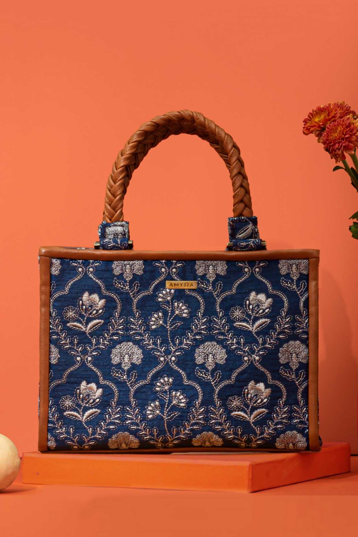 JHAROKHA EMBROIDERED HANDBAG - DARK BLUE