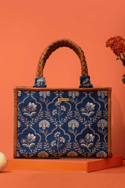JHAROKHA EMBROIDERED HANDBAG - DARK BLUE