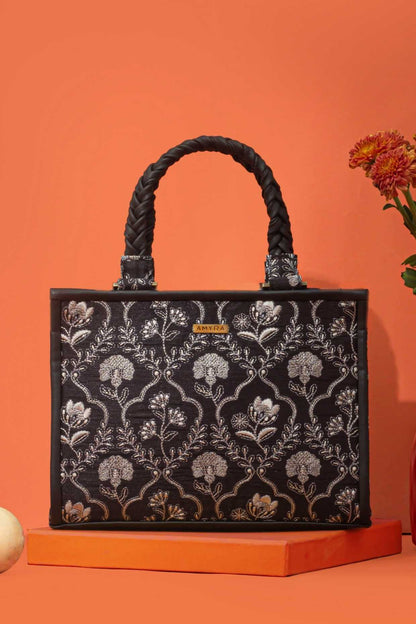 JHAROKHA EMBROIDERED HANDBAG - BLACK