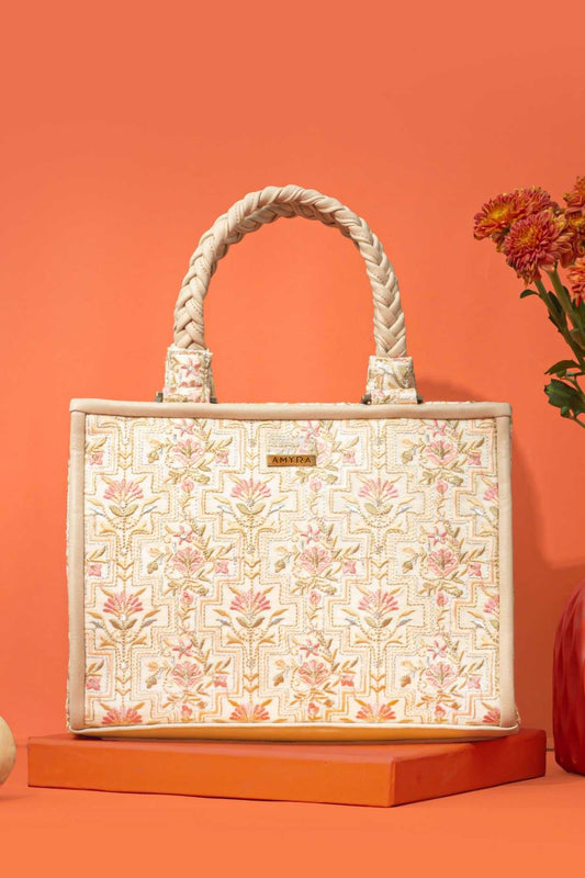MOGRA EMBROIDERED HANDBAG - OFF-WHITE