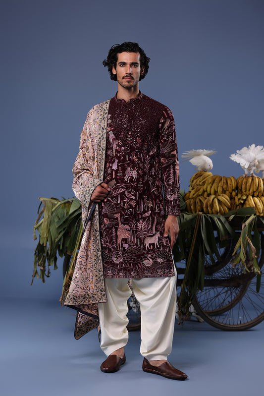 KAIF GIRAFFE WINE KURTA SET