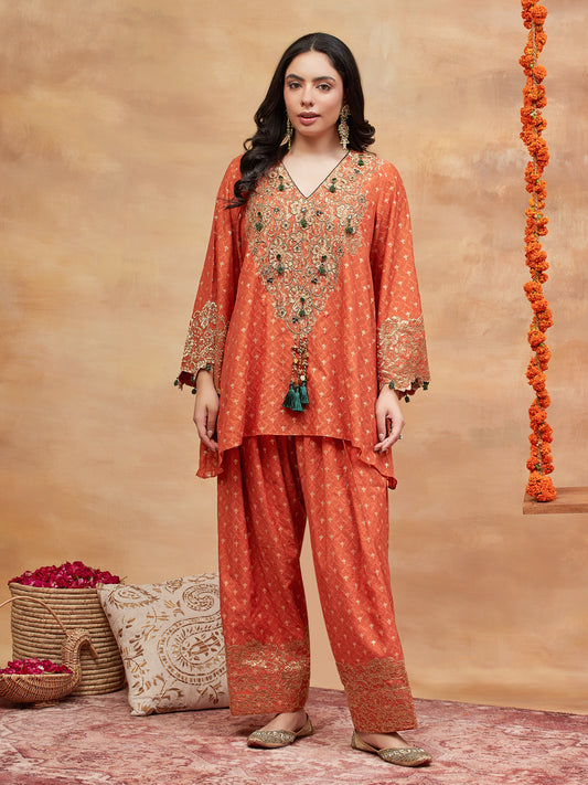MANIKARNIKA SINDOOR HAND EMBROIDERED BANARSI FARSHI SET