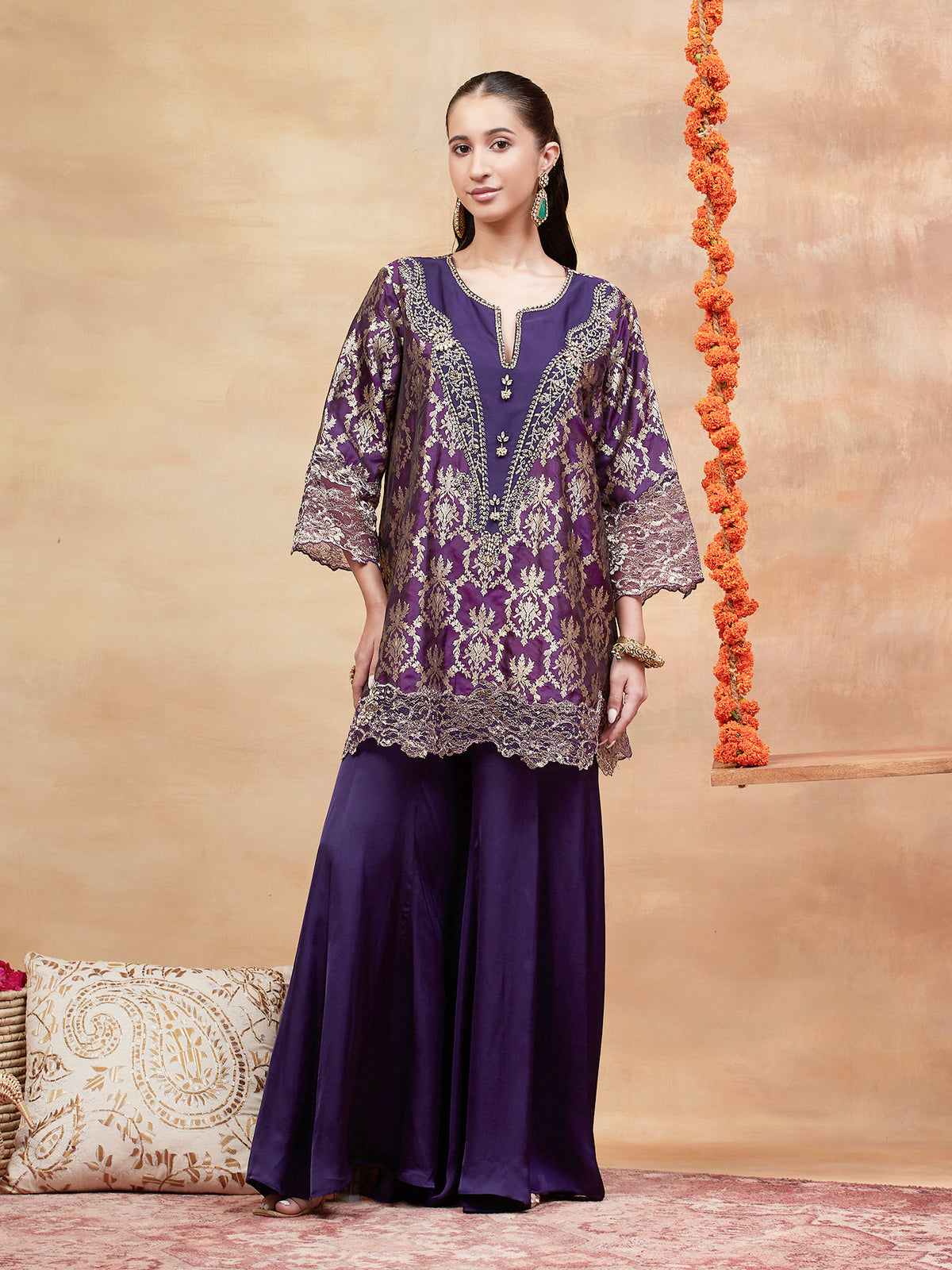 JANAKI JAMUNI HAND EMBROIDERED BANARASI SHARARA SET