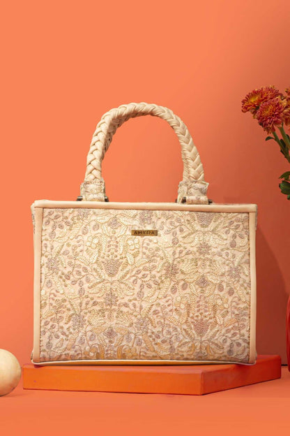 ZEN EMBROIDERED HANDBAG - BEIGE