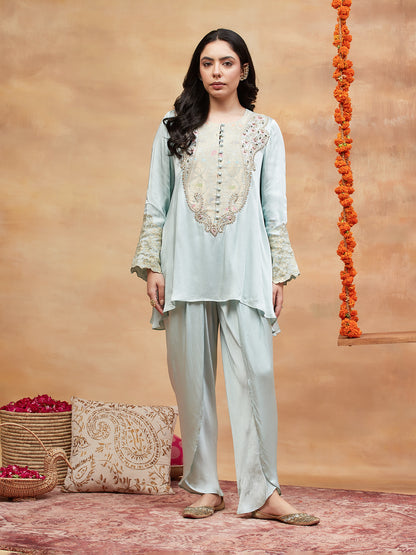 REWA NEEL HAND EMBROIDERED BANARASI DHOTI SET