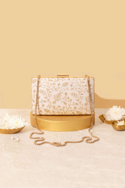 ANTARI EMBROIDERED CLUTCH - OFF WHITE