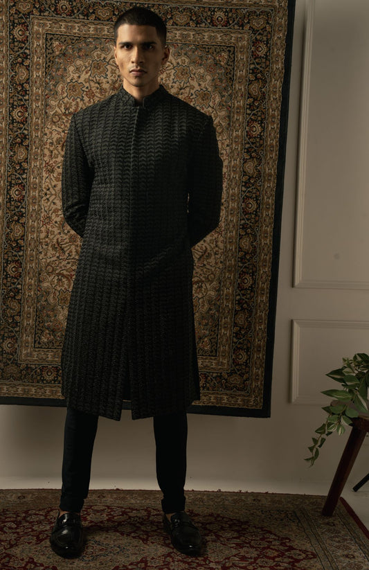 BLACK SHERWANI  SET