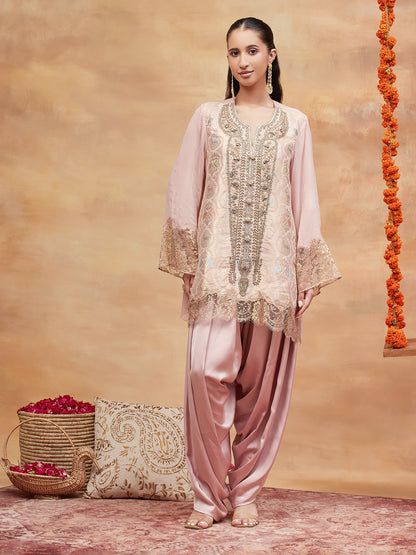 AHILYA GULAB HAND EMBROIDERED BANARASI DHOTI SET