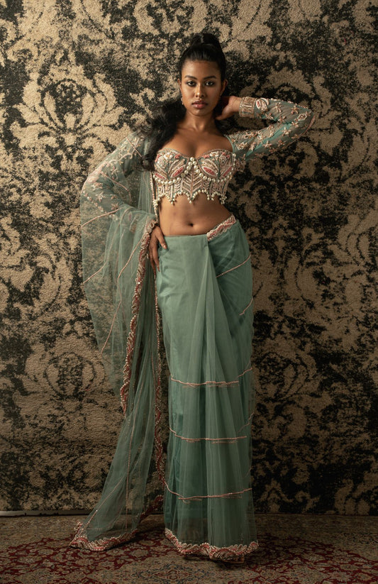 DUSKY TURQUOISE SAREE