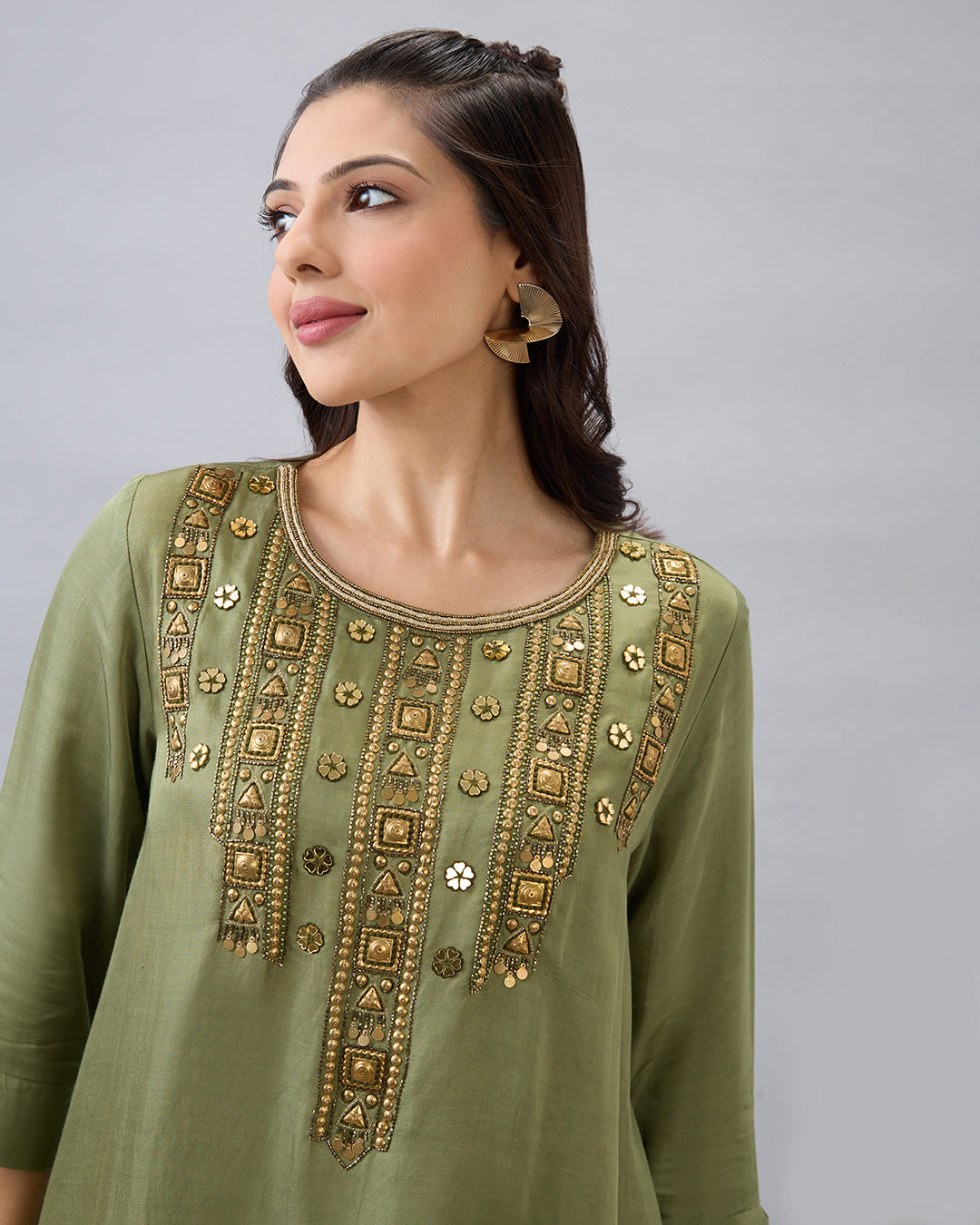OLIVE GREEN EMBROIDERED CO-ORD SET
