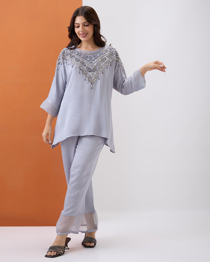 STEEL GREY EMBROIDERED CO-ORD SET