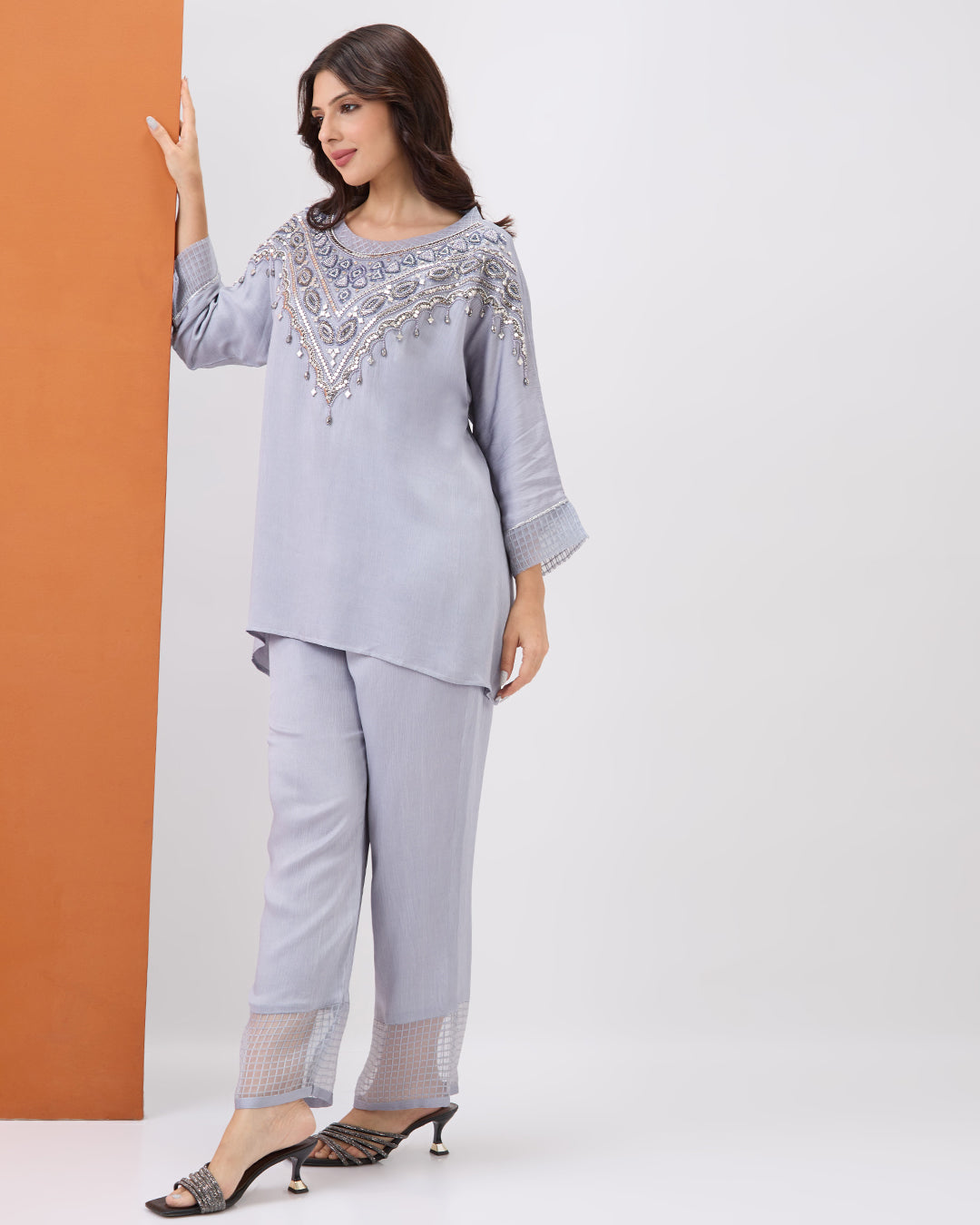 STEEL GREY EMBROIDERED CO-ORD SET