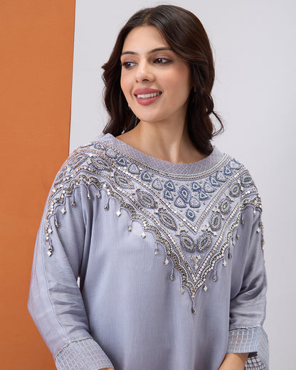 STEEL GREY EMBROIDERED CO-ORD SET